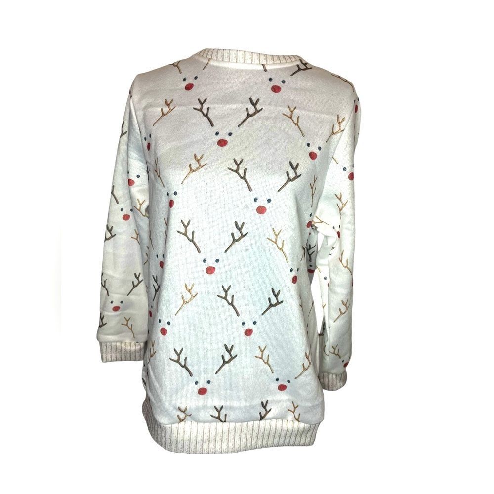 UGLY CHRISTMAS SWEATER WOMENS LARGE REINDEER PATTERN HOLIDAY PARTY
